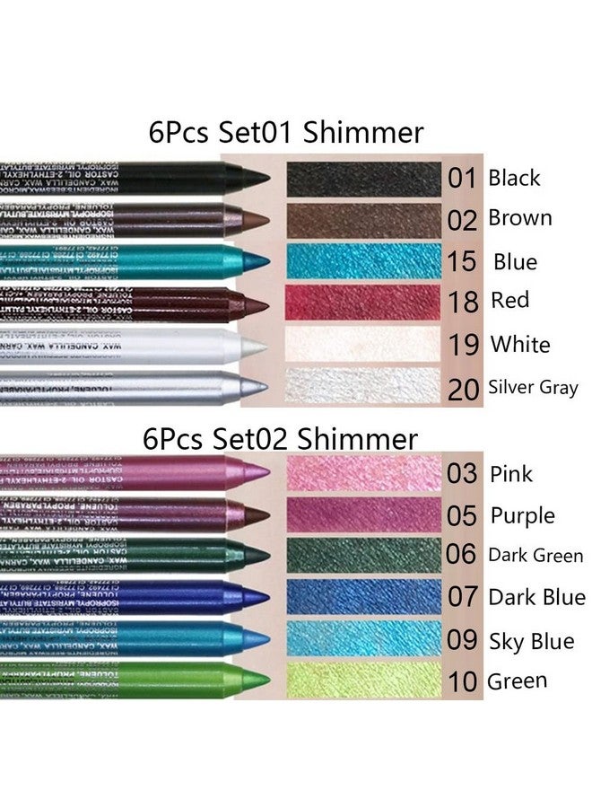 6Pcs White Silver Black Brown Shimmer Glitter Gel Eyeliner Eye Pencil Pen Setshimmer Glitter Eye Liner Shadow Pencils Colorful Kit Delineadores De Colores Para Ojosdelineador Punta Plumon Negro