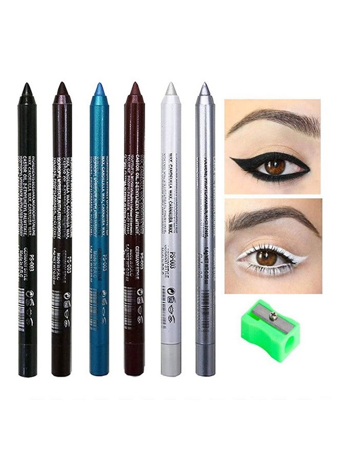 6Pcs White Silver Black Brown Shimmer Glitter Gel Eyeliner Eye Pencil Pen Setshimmer Glitter Eye Liner Shadow Pencils Colorful Kit Delineadores De Colores Para Ojosdelineador Punta Plumon Negro