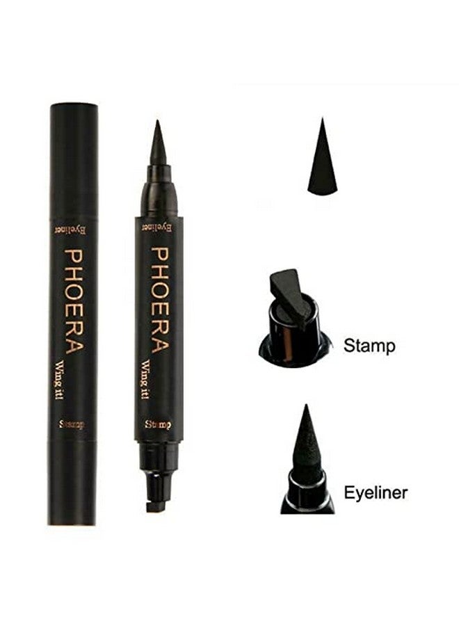 2 In 1 Wing Cat Eye Liner + Stamp Winged Long Lasting Liquid Eye Liner Waterproof & Smudge Proof Makeup Black Eyeliner Pen Winged Eyeliner Pencil Aquapurity (Thin Stamp)…