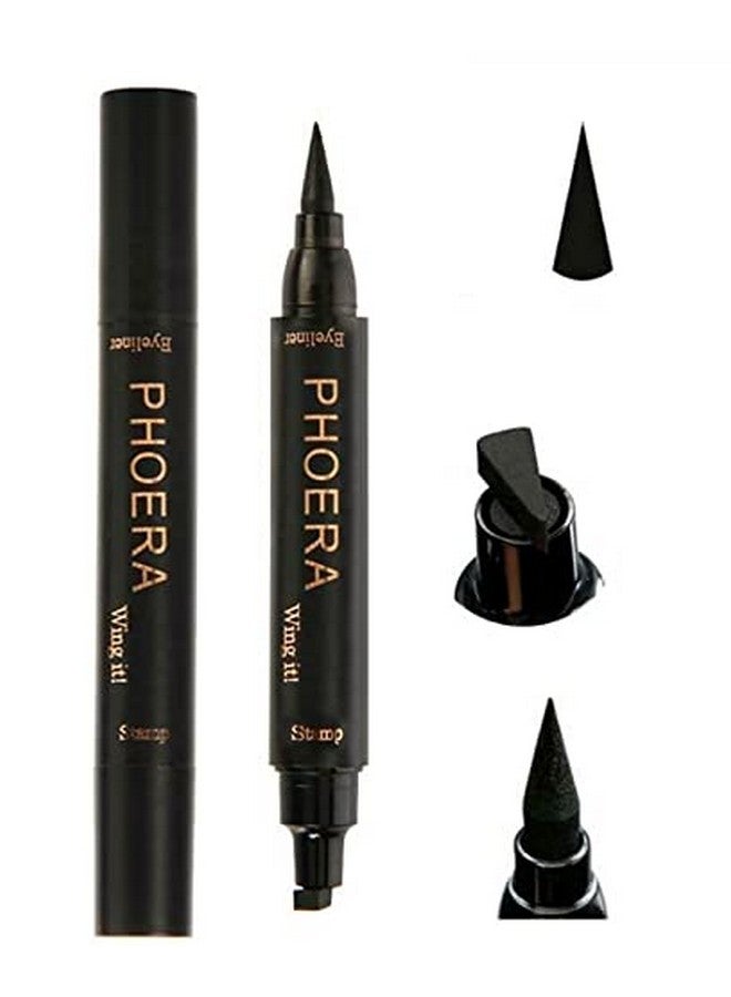 2 In 1 Wing Cat Eye Liner + Stamp Winged Long Lasting Liquid Eye Liner Waterproof & Smudge Proof Makeup Black Eyeliner Pen Winged Eyeliner Pencil Aquapurity (Thin Stamp)…