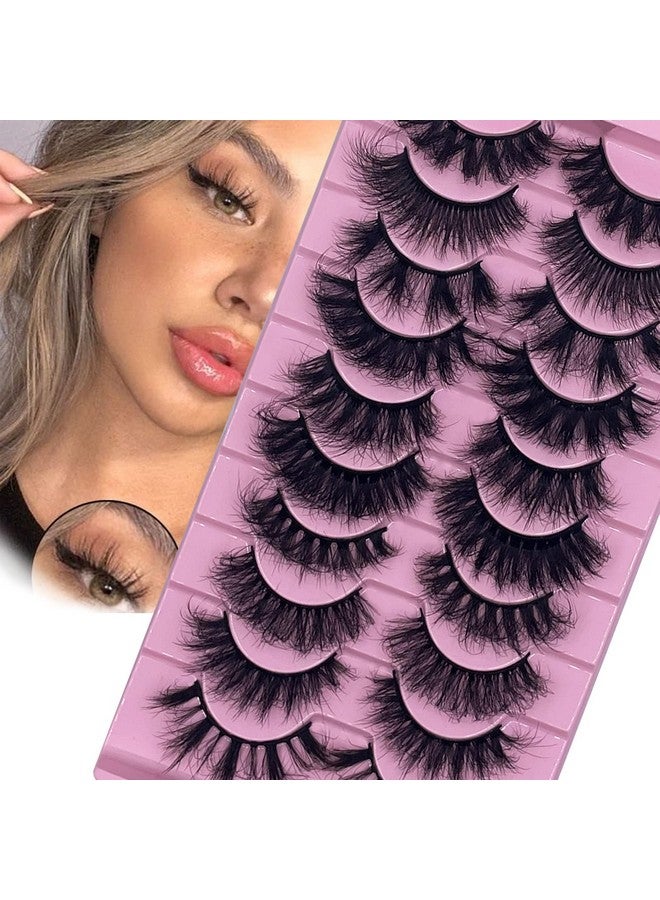 False Eyelashes Fluffy Eyelash Cat Eyes Long Faux Mink Lashes 8D Curly Natural Fake Eyelashes 10 Pairs (10 Pair 28（10 Styles）)