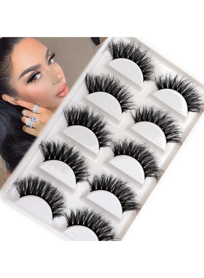 Lashes 5D Faux Mink Lashes 100% Handmade Luxurious Fake Eyelashes Lightweight Fluffy False Eyelashes 5 Pairs Pack (Cat Eye)