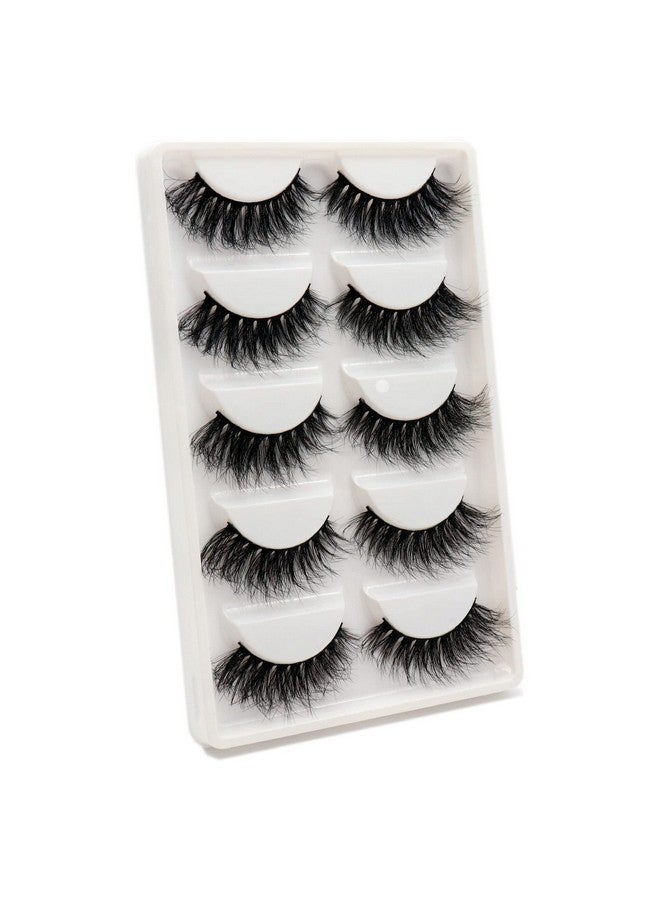 Lashes 5D Faux Mink Lashes 100% Handmade Luxurious Fake Eyelashes Lightweight Fluffy False Eyelashes 5 Pairs Pack (Cat Eye)