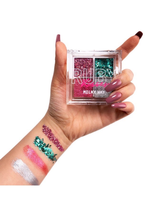 Glitter Gem Palette 4 Shades Highly Pigmented Chunk Glitter Buttery Texture Long Lasting Eye Makeup (Milky Way)
