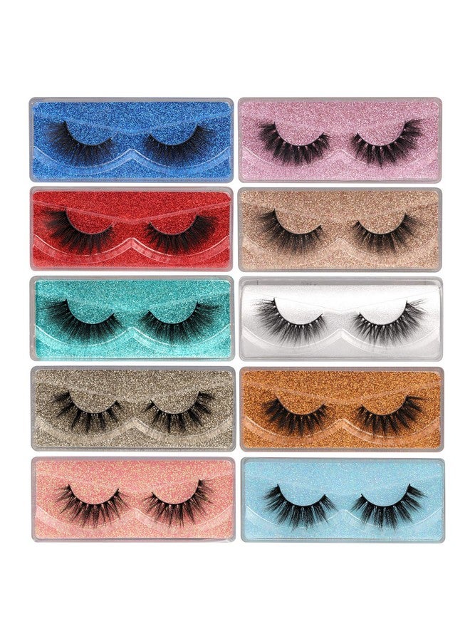 False Eyelashes Wispy 18Mm Natural 3D Faux Mink Lashes Pack 10 Pairs 10 Styles Mixed Soft Reusable Fake Eyelashes Bulk With Glitter Portable Boxes