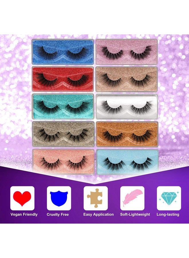 False Eyelashes Wispy 18Mm Natural 3D Faux Mink Lashes Pack 10 Pairs 10 Styles Mixed Soft Reusable Fake Eyelashes Bulk With Glitter Portable Boxes