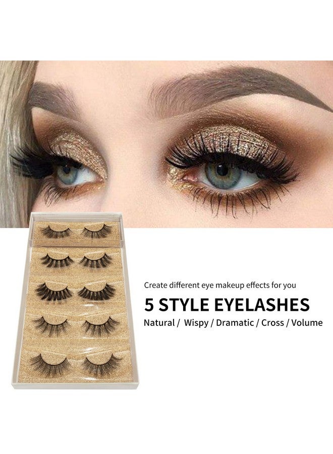 Mink Lashes Natural Look False Eyelashes 5 Pairs 6D Lashes 5 Styles Mixed Lash Pack Wispy Lashes Fake Eyelashes Soft Reusable Cat Eye Lash ; 005(15Mm 18Mm)