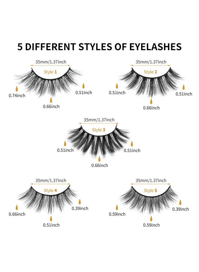 Mink Lashes Natural Look False Eyelashes 5 Pairs 6D Lashes 5 Styles Mixed Lash Pack Wispy Lashes Fake Eyelashes Soft Reusable Cat Eye Lash ; 005(15Mm 18Mm)