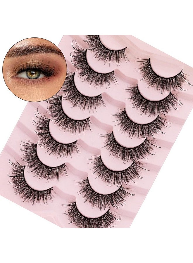 7 Pairs 8D Lashes Faux Mink Eyelashes Wispy Fluffy Natural Look False Eyelashes Long Lashes Pack Mink Lashes Soft Reusable Eye Lashes ;Ruffle 16Mm