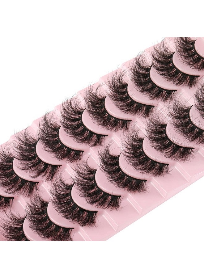 Mink Lashes False Eyelashes Dramatic Fluffy Mink Lashes Wispy 19Mm Curly Fanxiton Natural Look 3D Fake Eyelashes 10 Pairs Pack