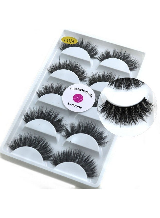 Mink Eyelashes Mink Lashes Natural Lasgoos 3D Luxurious Cross Thick Long Drama Reusable Black Eye Lashes Wholesale Extensions For Eye Makeup 5 Pairs/Pack (K01)