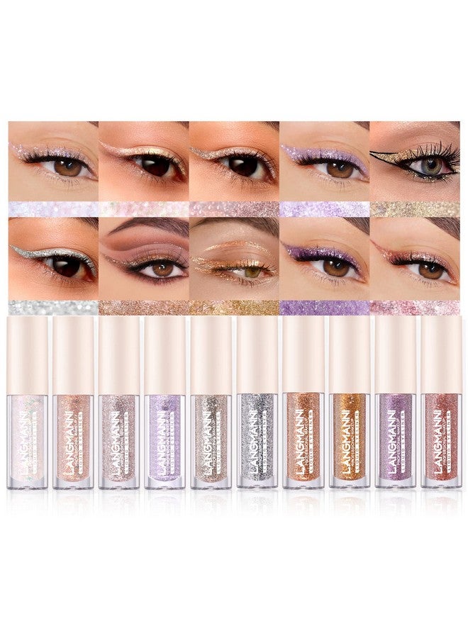 10 Colors Liquid Glitter Eyeliner Metallic Shimmer Glitter Eyeshadow Pigment Eyebrown Shimmer Waterproof Face Lips Art For Party Festival Makeup (Colorful Sequins)