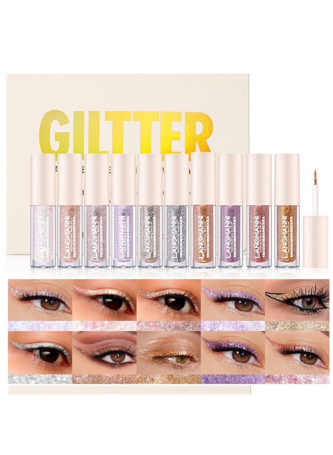 10 Colors Liquid Glitter Eyeliner Metallic Shimmer Glitter Eyeshadow Pigment Eyebrown Shimmer Waterproof Face Lips Art For Party Festival Makeup (Colorful Sequins)