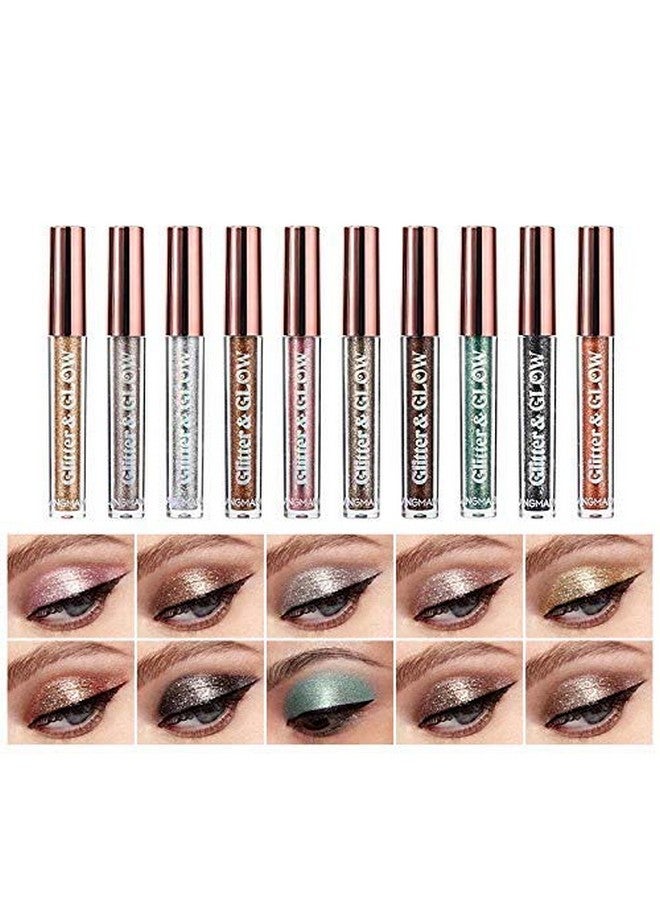 10 Pcs Liquid Glitter Eyeshadow Metallic Shimmer Glitter Eyeshadow Sweatproof Makeup Setglitter Pressed All Highly Pigmented Blending Powder For Woman & Girl (10Pcs)