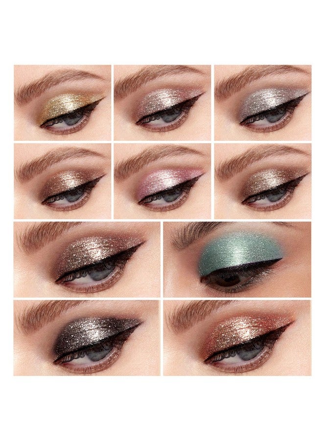 10 Pcs Liquid Glitter Eyeshadow Metallic Shimmer Glitter Eyeshadow Sweatproof Makeup Setglitter Pressed All Highly Pigmented Blending Powder For Woman & Girl (10Pcs)