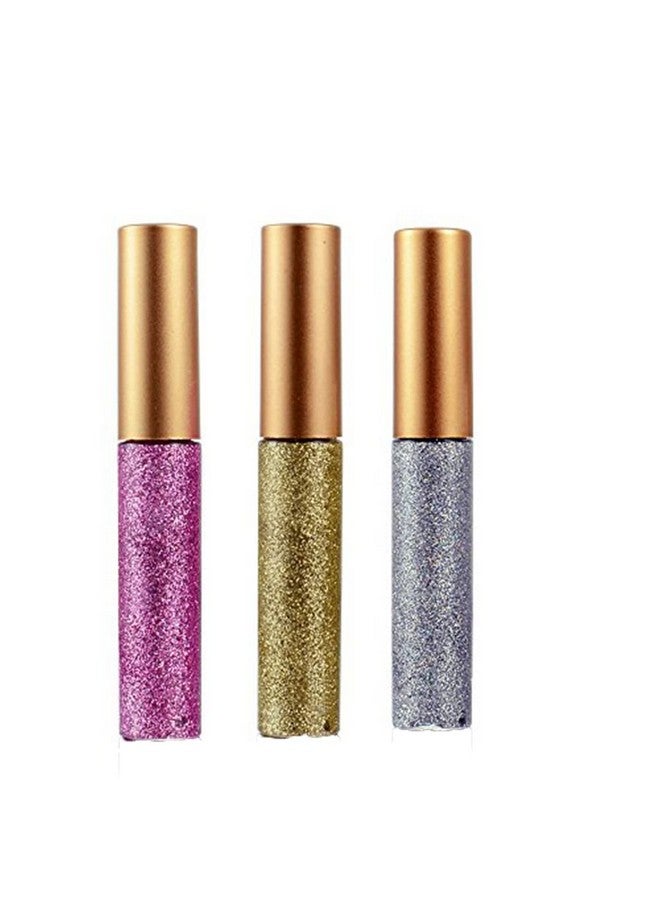 Liquid Glitter Eyeliner 3 Color Metallic Glitter Sparkling Eyeliner Face Eye Cosmetic Glow Shimmer Makeup Glitter Eye Shadow Long Lasting Sparkling Eyeliner Eye Shadow Gold Brownsilver And Pink