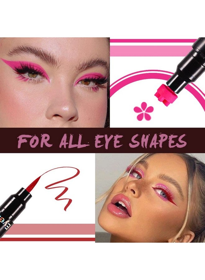4Pcs Double Head Liquid Stamp Eyeliner Pencil 5 In 1 Pink Flowers Red Heart Blue Moon Purple Star Shapes Face Stamps Makeup Colorful Waterproof Slim Gel Felt Tip High Pigment Liquid Eyeliner & Seal