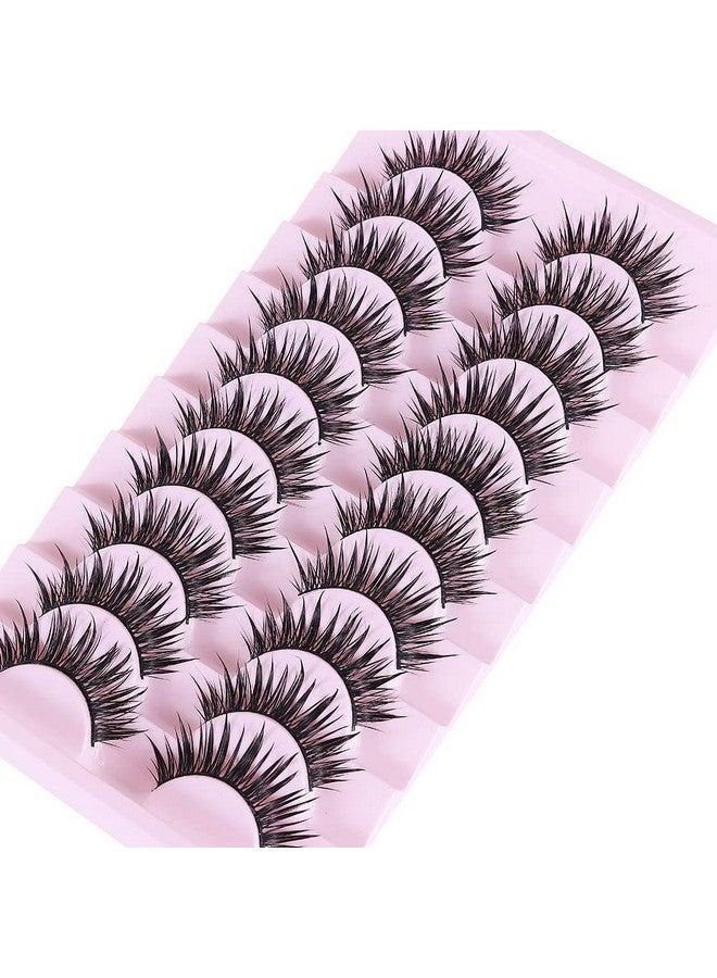 10 Pairs Manga Lashes Wet Look Lashes Effect Cat Eye Lashes Extension Fluffy Spiky Mink Lashes Japanese Cosplay Styles Anime Fake Eyelashes Reusable