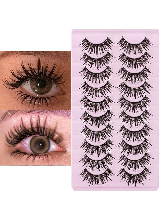 10 Pairs Manga Lashes Wet Look Lashes Effect Cat Eye Lashes Extension Fluffy Spiky Mink Lashes Japanese Cosplay Styles Anime Fake Eyelashes Reusable