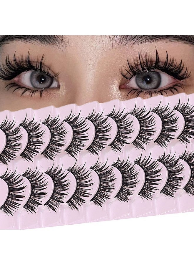 10 Pairs Manga Lashes Wet Look Lashes Effect Cat Eye Lashes Extension Fluffy Spiky Mink Lashes Japanese Cosplay Styles Anime Fake Eyelashes Reusable