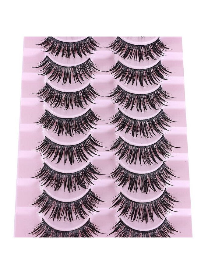 10 Pairs Manga Lashes Wet Look Lashes Effect Cat Eye Lashes Extension Fluffy Spiky Mink Lashes Japanese Cosplay Styles Anime Fake Eyelashes Reusable