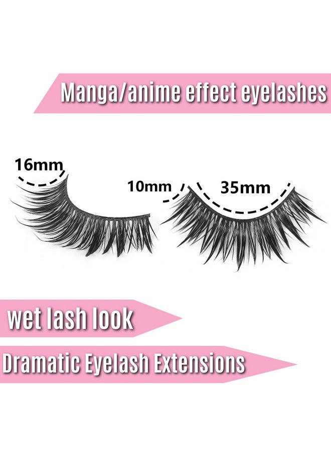 10 Pairs Manga Lashes Wet Look Lashes Effect Cat Eye Lashes Extension Fluffy Spiky Mink Lashes Japanese Cosplay Styles Anime Fake Eyelashes Reusable
