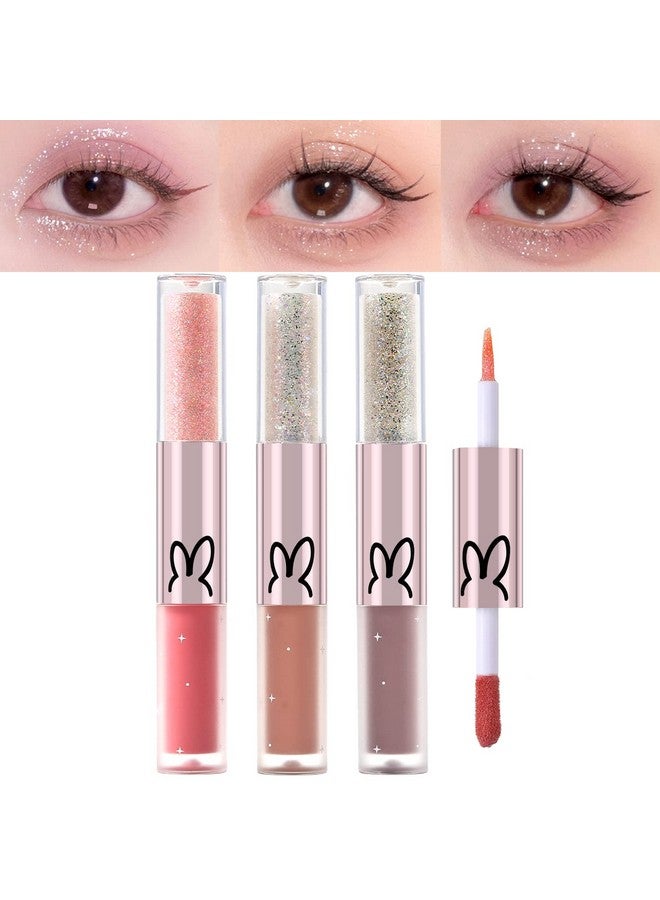 [3Pcs] Liquid Glitter Matte Eyeshadow Liquid Glitter Eyeliner And Matte Cream Eyeshadow 2 In 1 Quick Drying Easy To Apply Long Lasting Korean Shimmer Matte Eyeshadow Eye Makeup