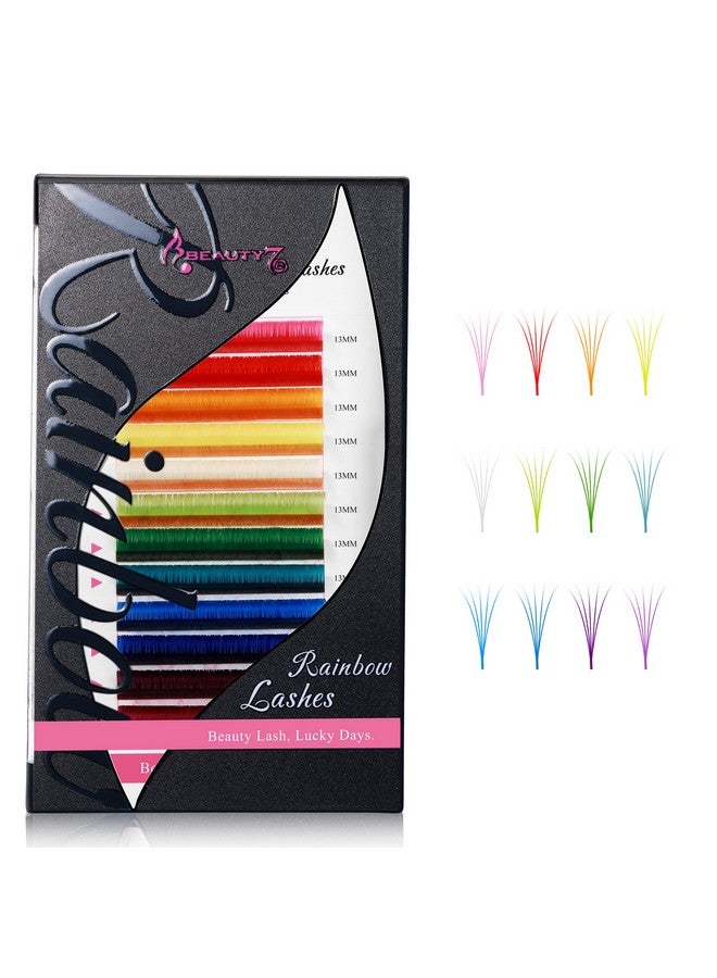 Colored Lash Extensions Rainbow Lashes Easy Fan 12 Colors Lashes Self Fanning Ombre Lash Extensions D+ Curl 0.05Mm Thickness 15Mm Dramatic Eyelashes Extension