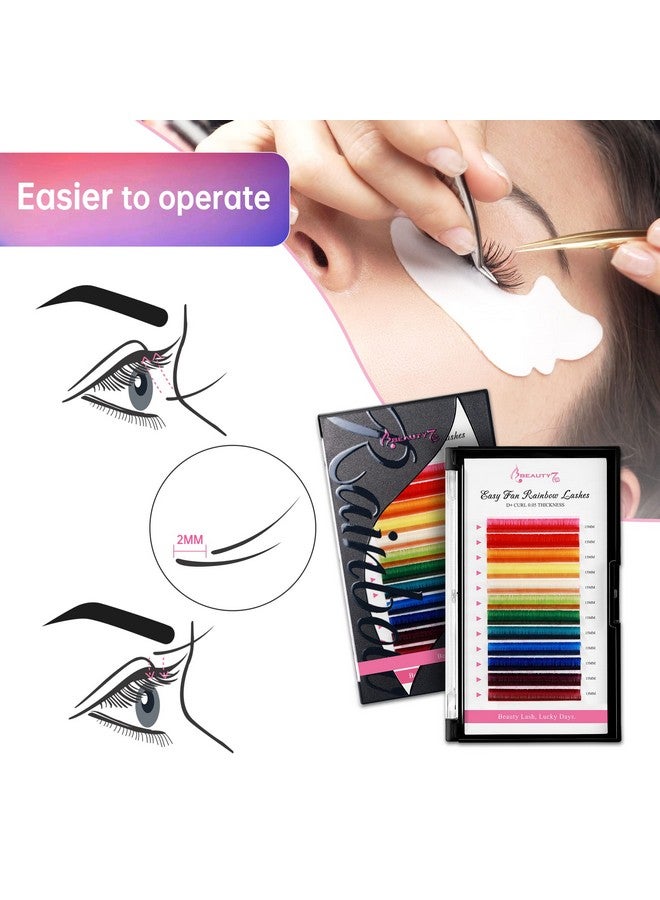 Colored Lash Extensions Rainbow Lashes Easy Fan 12 Colors Lashes Self Fanning Ombre Lash Extensions D+ Curl 0.05Mm Thickness 15Mm Dramatic Eyelashes Extension