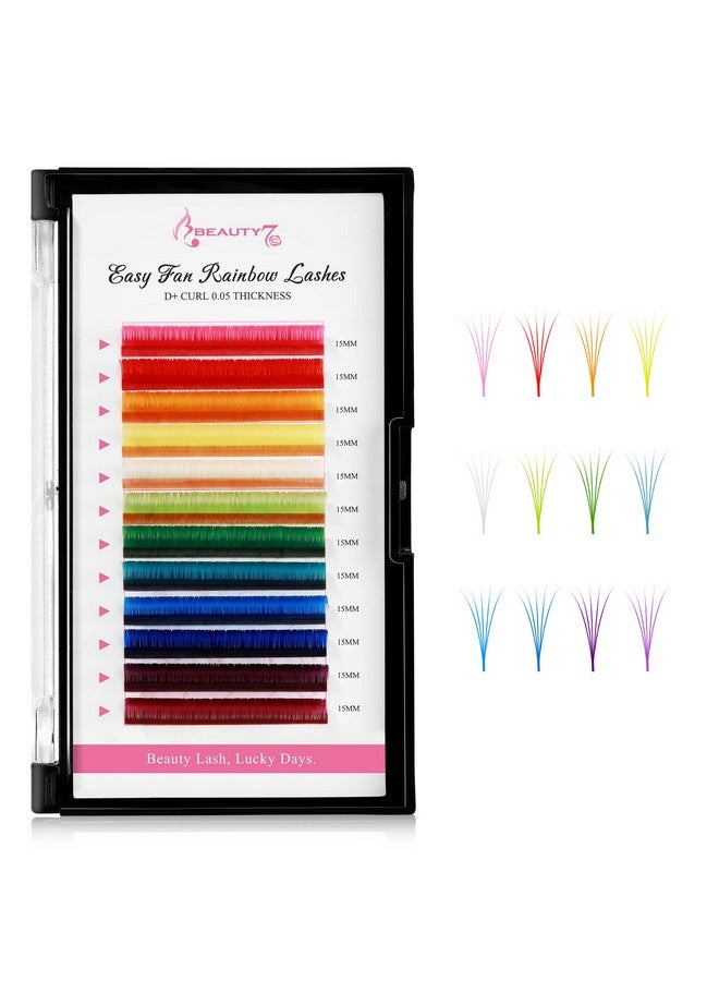 Colored Lash Extensions Rainbow Lashes Easy Fan 12 Colors Lashes Self Fanning Ombre Lash Extensions D+ Curl 0.05Mm Thickness 15Mm Dramatic Eyelashes Extension