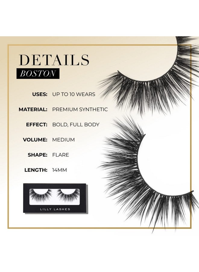 Premium Synthetic Lashes Boston ; Fake Eyelashes Natural Look ; Bold Full Bodied Flare Look ; Natural Eyelashes ; False Lashes ; Vegan Strip Lash ; Reusable Up To 10 Wears ; 14Mm