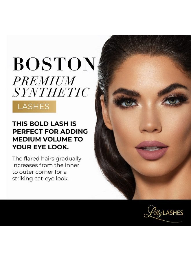 Premium Synthetic Lashes Boston ; Fake Eyelashes Natural Look ; Bold Full Bodied Flare Look ; Natural Eyelashes ; False Lashes ; Vegan Strip Lash ; Reusable Up To 10 Wears ; 14Mm