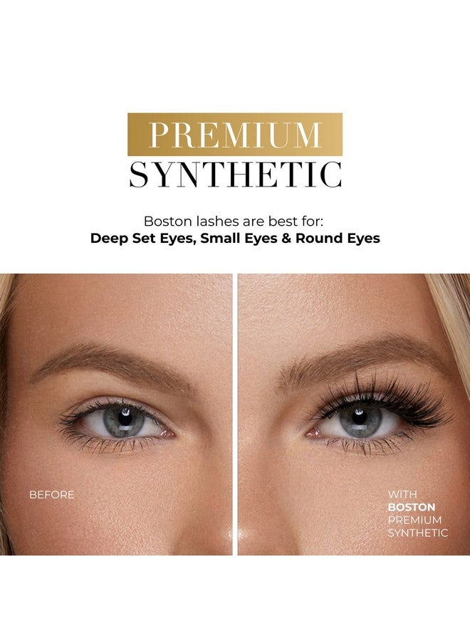 Premium Synthetic Lashes Boston ; Fake Eyelashes Natural Look ; Bold Full Bodied Flare Look ; Natural Eyelashes ; False Lashes ; Vegan Strip Lash ; Reusable Up To 10 Wears ; 14Mm