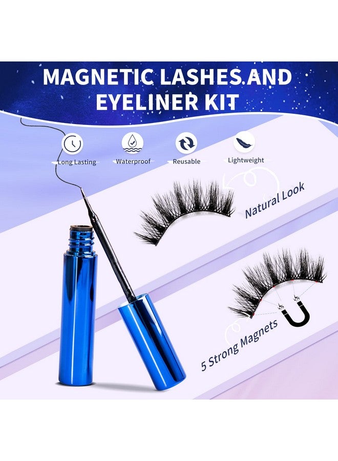 Magnetic Eyelashes And Eyeliner Kit Premium Magnetic Lashes 3D Natural Look With Eyeliner And Tweezers Lightweight & Sweatproof False Eyelashes No Glue Needed Easy To Wear And Reusable (7 Pair)