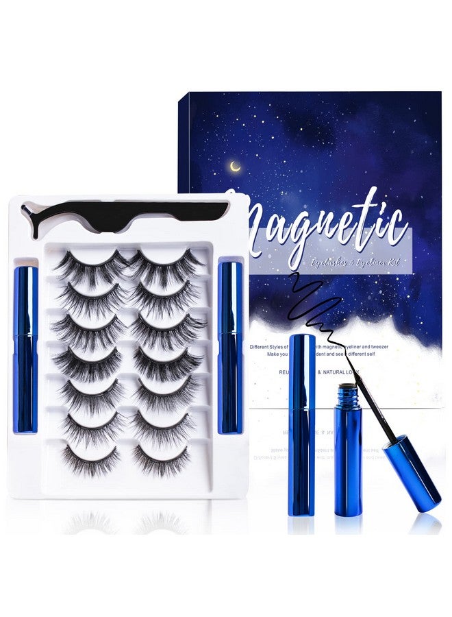 Magnetic Eyelashes And Eyeliner Kit Premium Magnetic Lashes 3D Natural Look With Eyeliner And Tweezers Lightweight & Sweatproof False Eyelashes No Glue Needed Easy To Wear And Reusable (7 Pair)