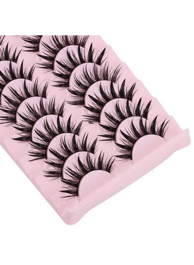 10 Pairs Manga Lashes Wet Look Lashes Effect Cat Eye Lashes Extension Fluffy Spiky Mink Lashes Japanese Cosplay Styles Anime Fake Eyelashes Reusable