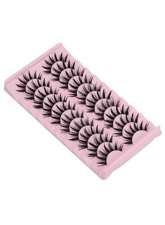 10 Pairs Manga Lashes Wet Look Lashes Effect Cat Eye Lashes Extension Fluffy Spiky Mink Lashes Japanese Cosplay Styles Anime Fake Eyelashes Reusable