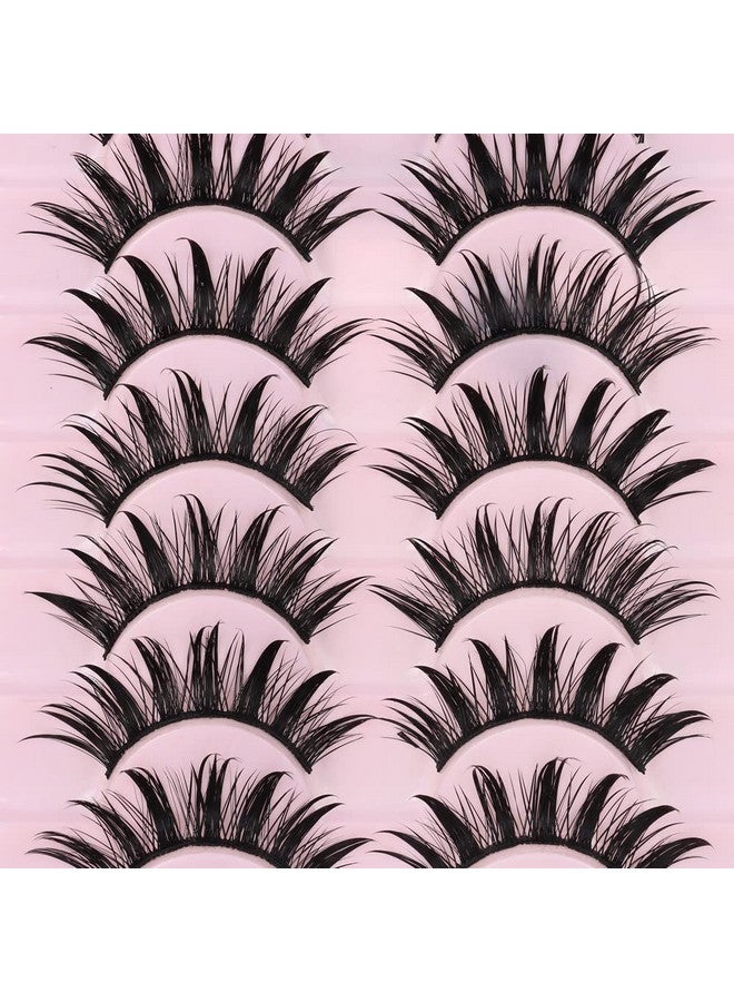 10 Pairs Manga Lashes Wet Look Lashes Effect Cat Eye Lashes Extension Fluffy Spiky Mink Lashes Japanese Cosplay Styles Anime Fake Eyelashes Reusable