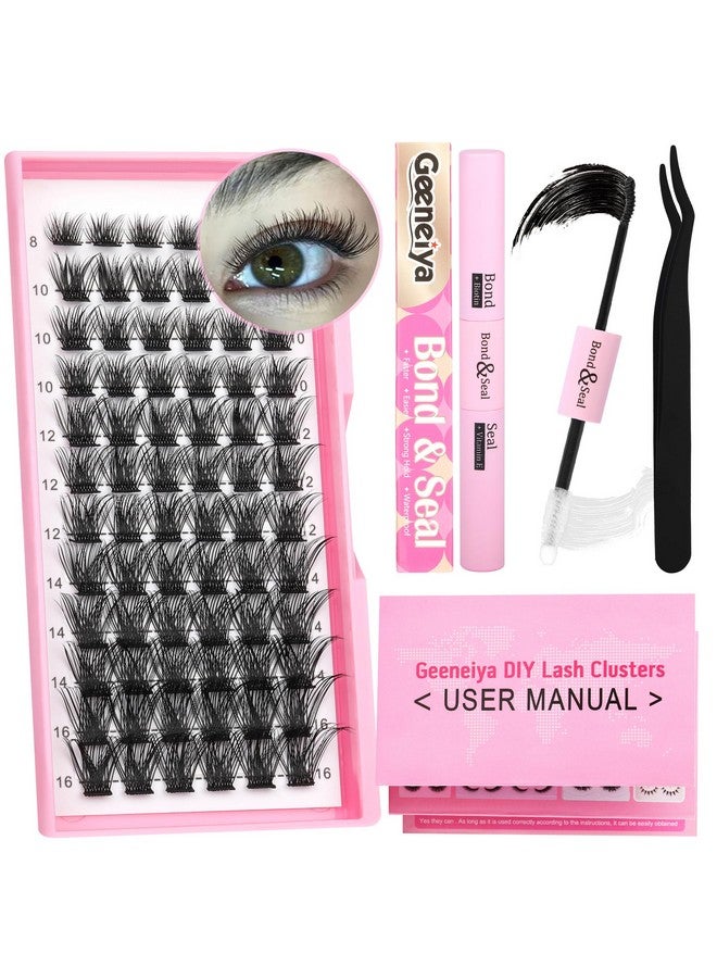 Diy Lash Extension Kit Clusters Eyelash Extension Kit Cluster Lashes With Waterproof Lash Bond And Seal Glue And Individual Eyelash Tweezers Diy At Home User Manual For Beginners (72Pcsd 8 16Mm))