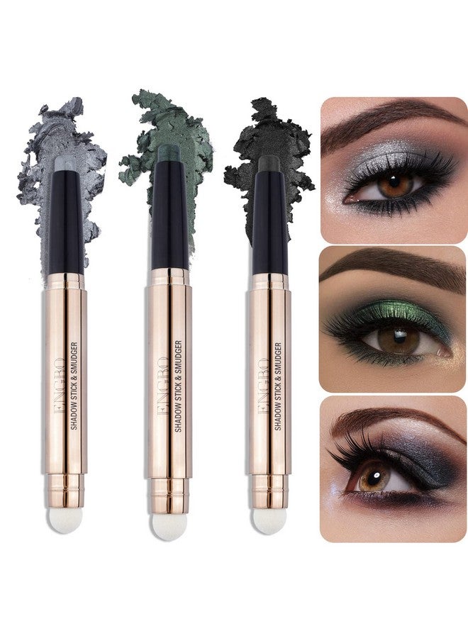 3 Pcs Eyeshadow Stick Cream Glitter Eyeshadow Pencil Hypoallergenic Waterproof Long Lasting Eye Shadow Sticks With Soft Smudger Smokey Eyeshadow Sets For Eye Makeup ( 10 11 12)