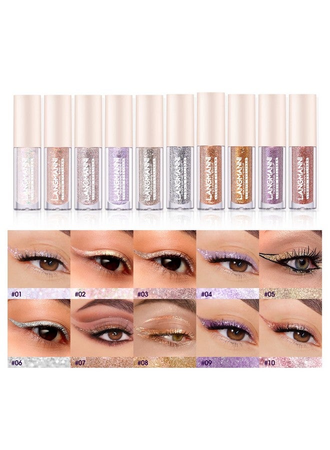 10Pcs Liquid Glitter Eyeshadow Korean Makeup Set Shimmerpigmentedlong Lastingquick Dryingeasy To Apply Crystals Glitter Eyeshadow (10Pcs Set)
