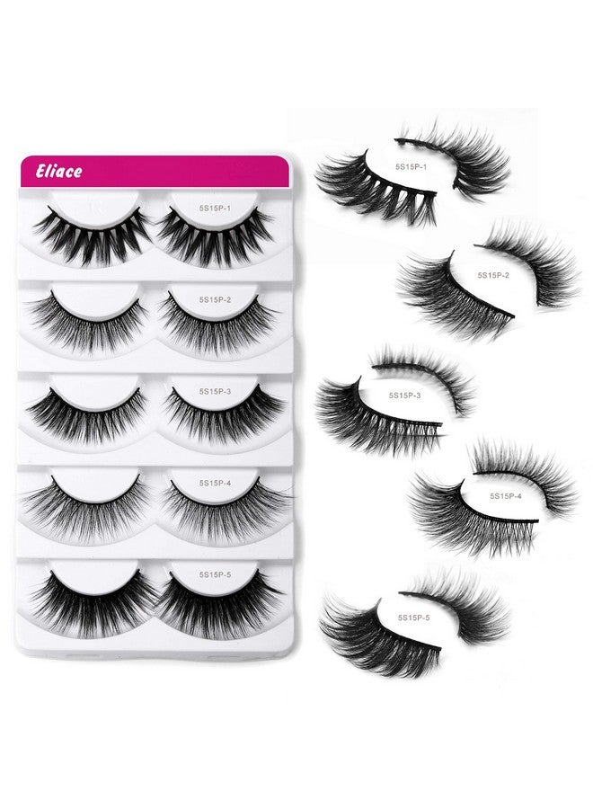 Lashes 5 Styles 15 Pairs Silk Mink Eyelashes Faux Mixed Fluffy Volume Cat Eye Lashes 3D Eyelashes Mink Luxury Multi Layered Effect & Reusable Wispies Lashes Bulk Cute Eye Lashes Sets Pack