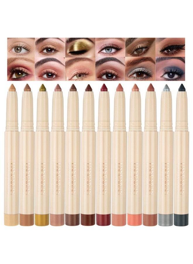 12 Pcs Cream Eyeshadow Stick Set Matte Shimmer Rainbow Earth Colors Highly Pigmented Long Lasting Waterproof Eye Shadow Stick Eye Liner Makeup With Pencil Sharpener (Set B)