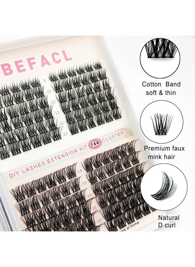 Diy Lash Extension Kit 144 Pcs Lash Clusters Diy With Lash Bond And Seal Eyelash Tweezer 8 16Mm Individual Lashes D Curl Cluster Eyelash Extension Kit At Home By Befacl