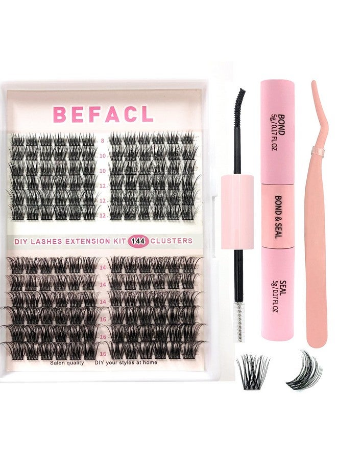 Diy Lash Extension Kit 144 Pcs Lash Clusters Diy With Lash Bond And Seal Eyelash Tweezer 8 16Mm Individual Lashes D Curl Cluster Eyelash Extension Kit At Home By Befacl