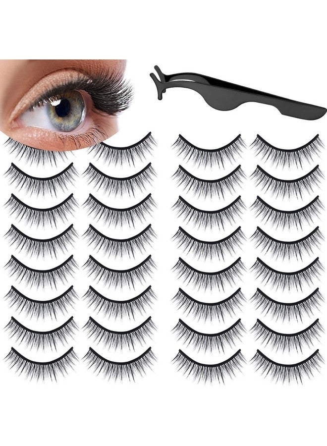 16 Pairs Reusable Self Adhesive Eyelashes Waterproof Stable False Lashes Self Stick Easy To Apply False Eyelashes With Tweezers For Women Girls Gift Non Slip Natural No Eyeliner Look Black