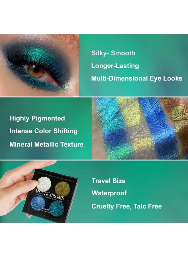 Glitter Multichrome Eyeshadow Palette Pigmented Chrome Chameleon Metallic Shimmer Eyeshadow Palette Blendable Sombras De Ojos Holographic Sparkle Glitter Makeup For Hazel Blue Green Eyes