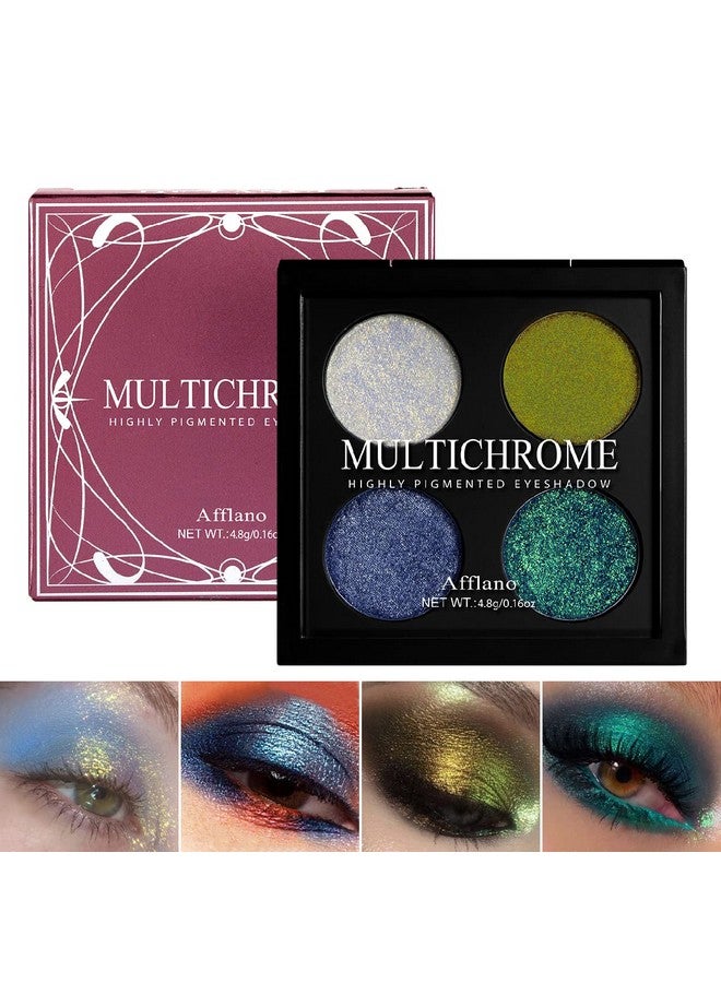 Glitter Multichrome Eyeshadow Palette Pigmented Chrome Chameleon Metallic Shimmer Eyeshadow Palette Blendable Sombras De Ojos Holographic Sparkle Glitter Makeup For Hazel Blue Green Eyes