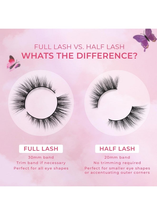 Butterfl'Eyes Sassy Faux Mink Lashes ; Half Lashes Natural Look & Feel ; False Eyelashes Light & Comfortable ; Reusable Eyelashes 20X ; No Trimming + Easy To Apply ; Round Style ; 13Mm