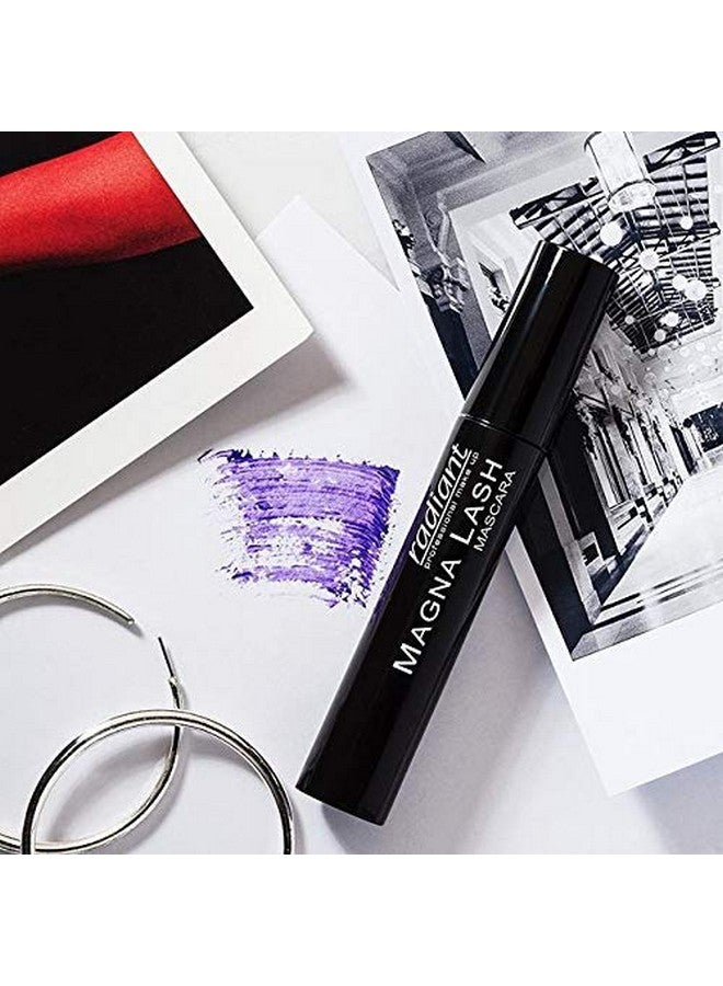 Radiant Professional Magna Lash Mascara Volume And Curl Silicone Brush Deep Color Smudge Proof Lengthening Lashes Cruelty Free Natural Wax For Healthy Eyelashes 0.43 Ounces Violet